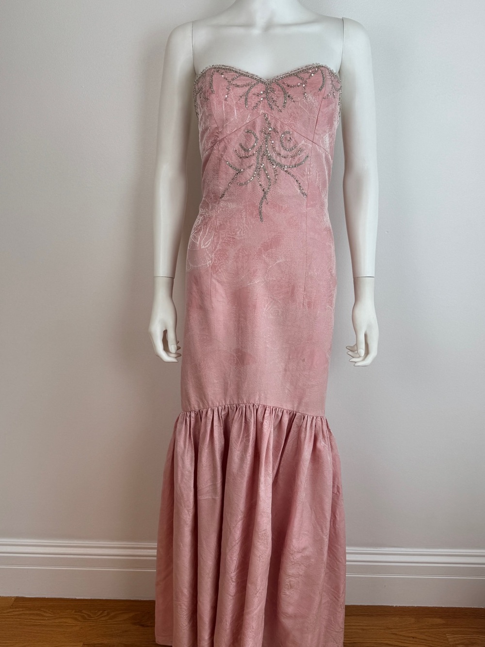 Vintage Badgley Mischka Strapless Pink Beaded Mermaid Wedding Gown Dress